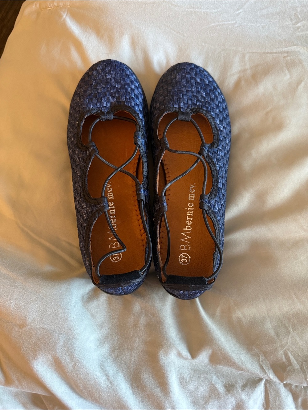 bernie mev. Navy Woven Lace-Up Ballet Flats